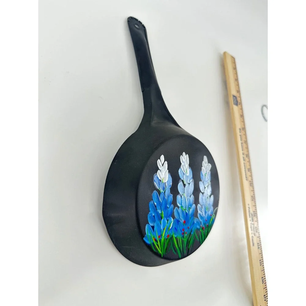 Hand Painted Texas Bluebonnet Cast Iron Skillet Decorative Wall Art Floral